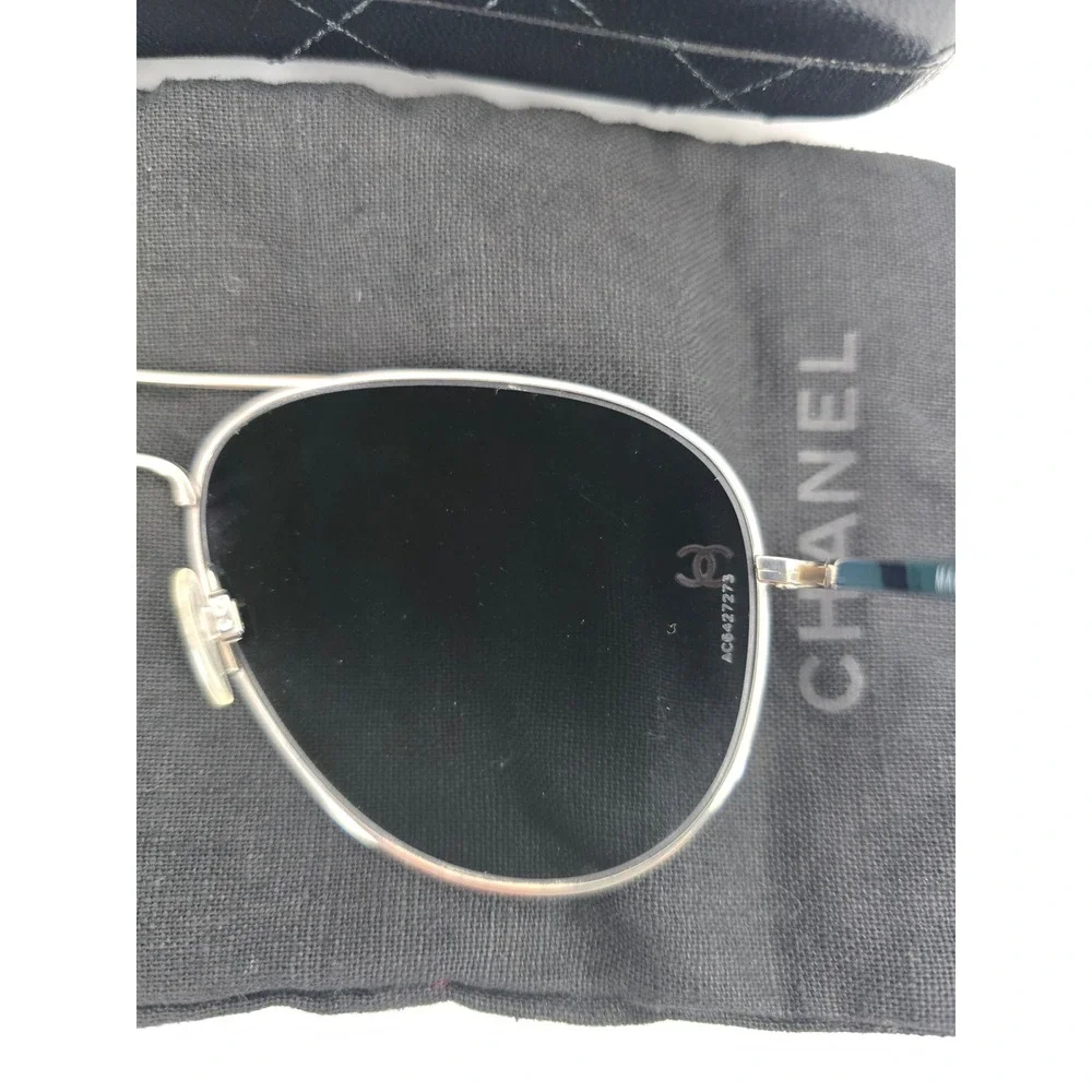 CHANEL CH 4189-T-Q 124/3C 59mm Titanium Aviator Sunglasses Black Silver Italy